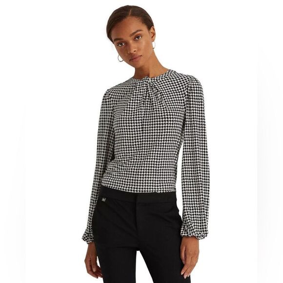 Lauren Ralph Lauren | NWT Women's Houndstooth Twist-Front Jersey Top XL - Picture 1 of 7